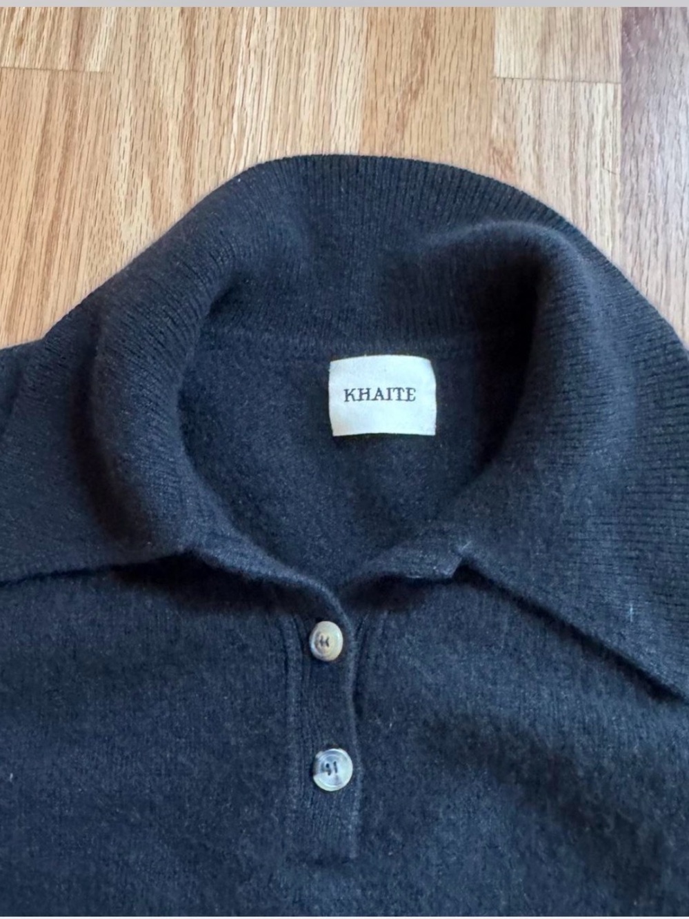 KHAITE Joey Women's Black Polo-Collar Cashmere Sweater XS - Picture 2 of 8